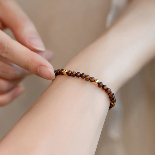 Buddha Stones 4mm Ultra-thin Sandalwood 14K Gold Plated Copper Beads Protection Bracelet Bracelet BS 4