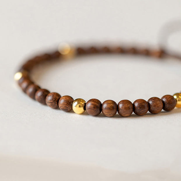 Buddha Stones 4mm Ultra-thin Sandalwood 14K Gold Plated Copper Beads Protection Bracelet Bracelet BS 3