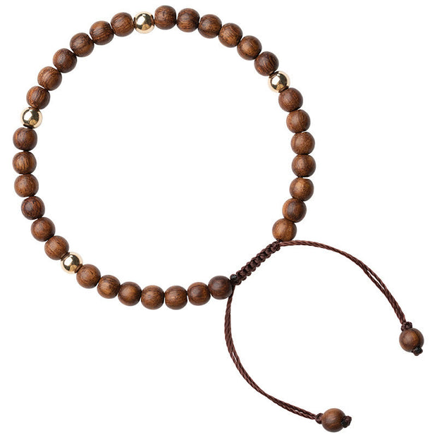 Buddha Stones 4mm Ultra-thin Sandalwood 14K Gold Plated Copper Beads Protection Bracelet Bracelet BS 12