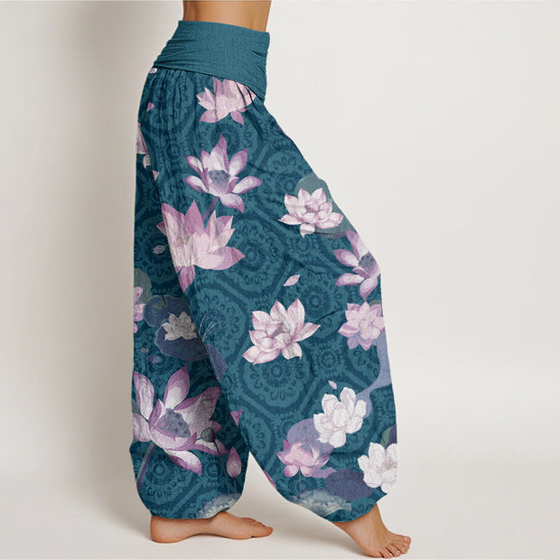 Buddha Stones Lotus Leaf Pattern Women's Elastic Waist Harem Pants Women's Harem Pants BS 1