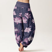 Buddha Stones Lotus Leaf Pattern Women's Elastic Waist Harem Pants Women's Harem Pants BS 6