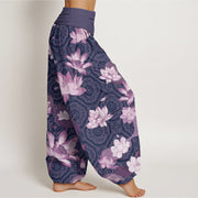 Buddha Stones Lotus Leaf Pattern Women's Elastic Waist Harem Pants Women's Harem Pants BS 5