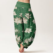 Buddha Stones Lotus Leaf Pattern Women's Elastic Waist Harem Pants Women's Harem Pants BS 9