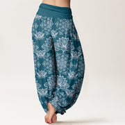 Buddha Stones Casual Lotus Mandala Pattern Women's Elastic Waist Harem Pants Women's Harem Pants BS 2