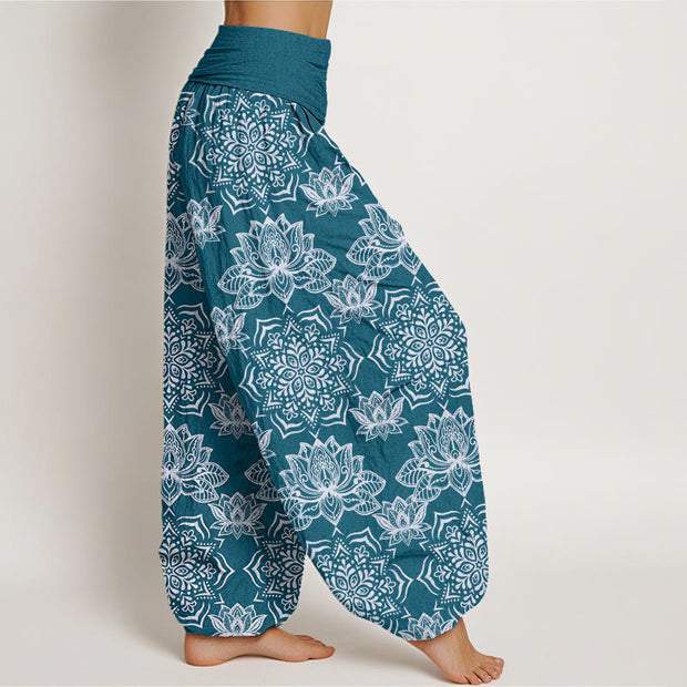 Buddha Stones Casual Lotus Mandala Pattern Women's Elastic Waist Harem Pants Women's Harem Pants BS 1