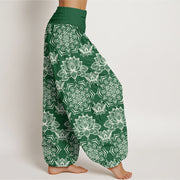 Buddha Stones Casual Lotus Mandala Pattern Women's Elastic Waist Harem Pants Women's Harem Pants BS 5