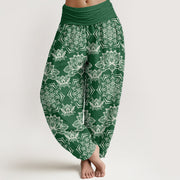 Buddha Stones Casual Lotus Mandala Pattern Women's Elastic Waist Harem Pants Women's Harem Pants BS Green US22，UK/AU26，EU54 (6XL)