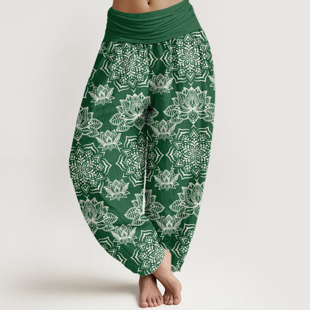 Buddha Stones Casual Lotus Mandala Pattern Women's Elastic Waist Harem Pants