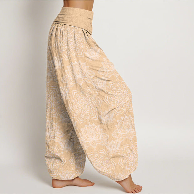 Buddha Stones Casual Lotus Mandala Pattern Women's Elastic Waist Harem Pants Women's Harem Pants BS 8