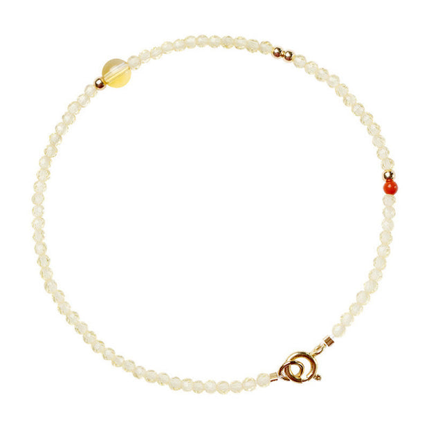 Buddha Stones 2mm Ultra-thin Citrine 14K Gold Plated Copper Beads Protection Bracelet