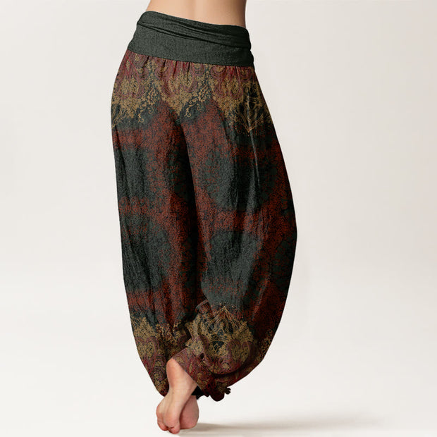 Buddha Stones Casual Lycoris Radiata Mandala Pattern Women's Elastic Waist Harem Pants