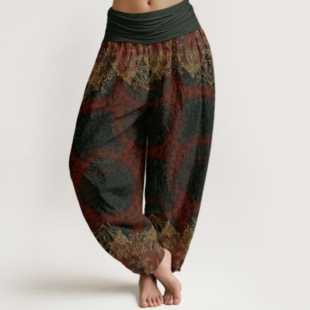 Buddha Stones Casual Lycoris Radiata Mandala Pattern Women's Elastic Waist Harem Pants