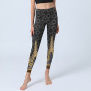 Buddha Stones Dark Gray Geometric Gold Feather Print Gym Leggings Women's Yoga Pants - image 6