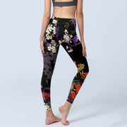 Buddha Stones Black Colorful Flowers Print Gym Leggings Women's Yoga Pants - image 5