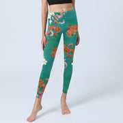 Buddha Stones Green Orange Beige Floral Print Gym Leggings Women's Yoga Pants - image 6