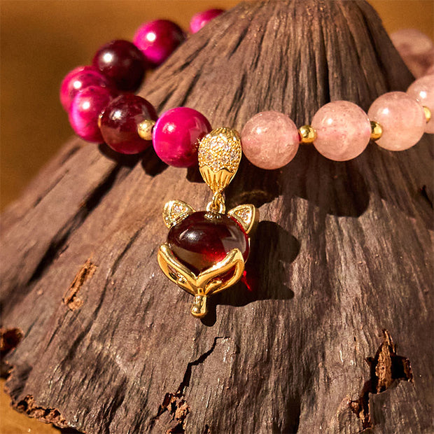 Buddha Stones Natural Strawberry Quartz Pixiu Love Bracelet