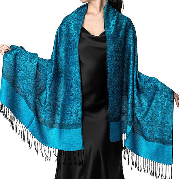 Buddha Stones Tibetan Cashew Jacquard Tassels Shawl Spring Fall Winter Warm Cozy Scarf Wrap