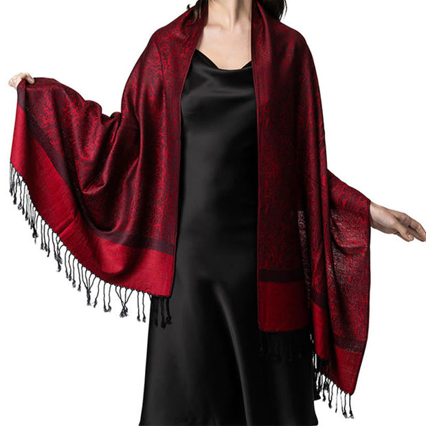 Buddha Stones Tibetan Cashew Jacquard Tassels Shawl Spring Fall Winter Warm Cozy Scarf Wrap