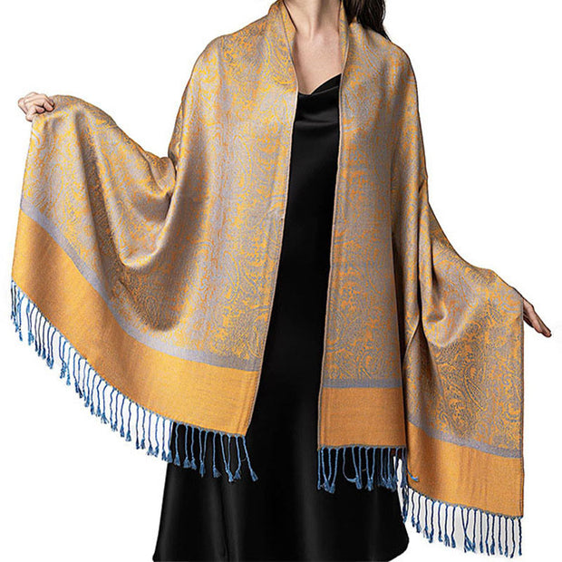 Buddha Stones Tibetan Cashew Jacquard Tassels Shawl Spring Fall Winter Warm Cozy Scarf Wrap