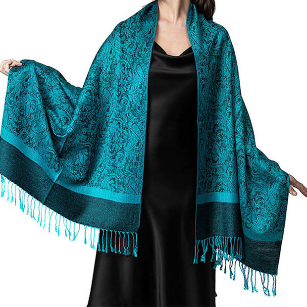 Buddha Stones Tibetan Cashew Jacquard Tassels Shawl Spring Fall Winter Warm Cozy Scarf Wrap