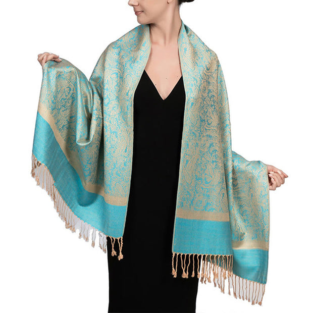 Buddha Stones Tibetan Cashew Jacquard Tassels Shawl Spring Fall Winter Warm Cozy Scarf Wrap