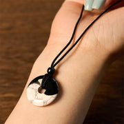 FREE Today: Purification Strength Natural Black Obsidian White Turquoise Yin Yang Peace Buckle Design Braided String Necklace Pendant