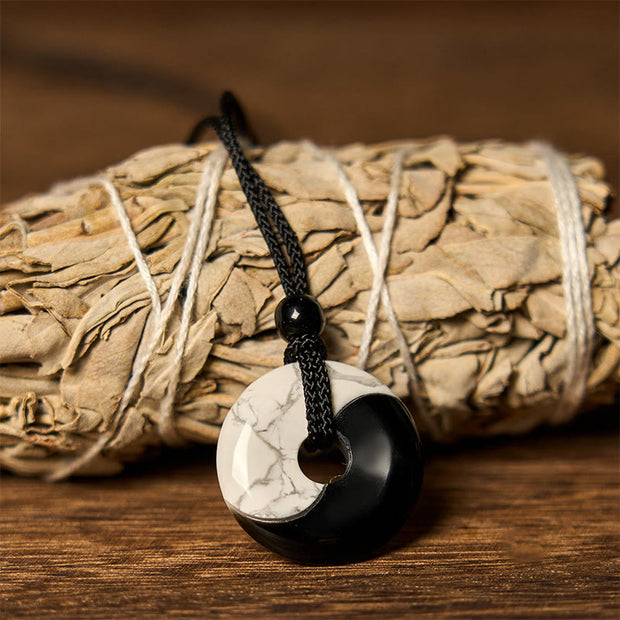 FREE Today: Purification Strength Natural Black Obsidian White Turquoise Yin Yang Peace Buckle Design Braided String Necklace Pendant FREE FREE 3