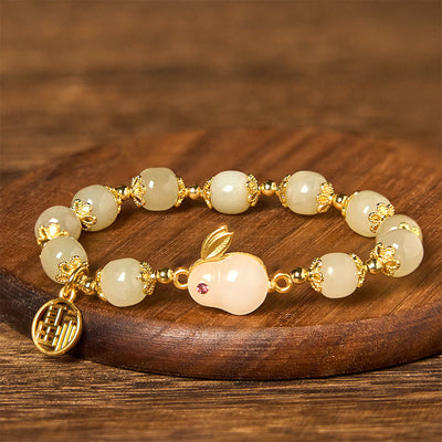 Buddha Stones Natural Hetian Jade Fu Character Fu Brand Rabbit Abundance Bracelet