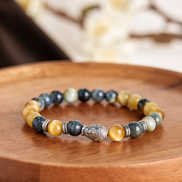 FREE Today: Protection Strength Blue Green Red Tiger Eye Buddha Head Bracelet FREE FREE 25