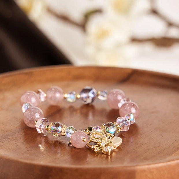 Buddha Stones Natural Strawberry Quartz Butterfly Healing Bracelet