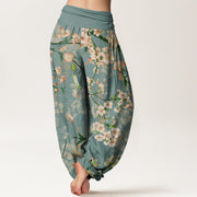 Buddha Stones Peach Blossoms Flying Geese Pattern Women's Elastic Waist Harem Pants