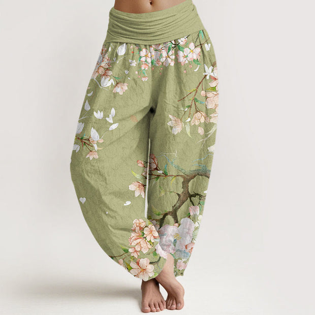 Buddha Stones Casual Branch Peach Blossom Women's Elastic Waist Harem Pants