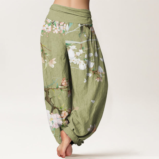 Buddha Stones Casual Branch Peach Blossom Women's Elastic Waist Harem Pants