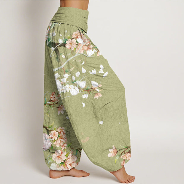 Buddha Stones Casual Branch Peach Blossom Women's Elastic Waist Harem Pants