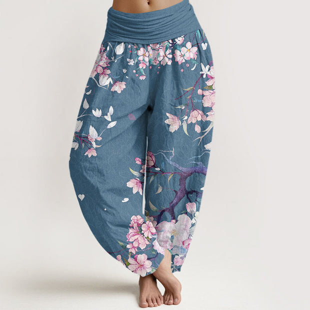 Buddha Stones Casual Branch Peach Blossom Women's Elastic Waist Harem Pants