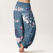 Buddha Stones Casual Branch Peach Blossom Women's Elastic Waist Harem Pants