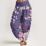 Buddha Stones Casual Branch Peach Blossom Women's Elastic Waist Harem Pants