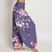 Buddha Stones Casual Branch Peach Blossom Women's Elastic Waist Harem Pants