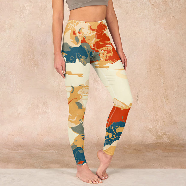 Buddha Stones Colorful Clouds Print Fitness Leggings Women's Yoga Pants