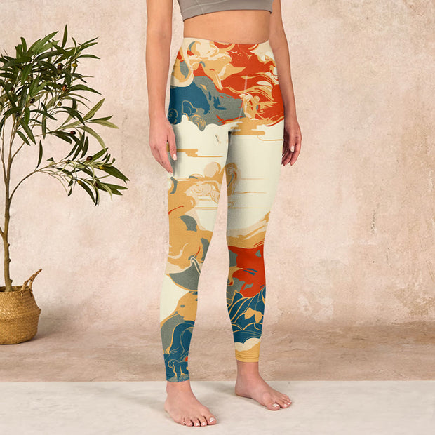 Buddha Stones Colorful Clouds Print Fitness Leggings Women's Yoga Pants