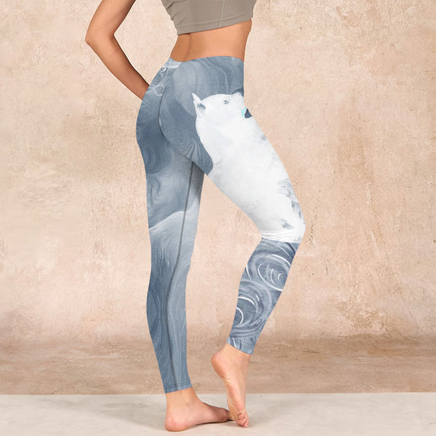 Buddha Stones Light Slate Gray White Cat Exercise Leggings Women's Yoga Pants - image 15
