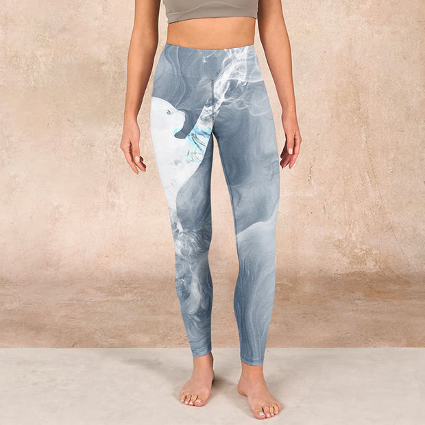 Buddha Stones Light Slate Gray White Cat Exercise Leggings Women's Yoga Pants - image 2