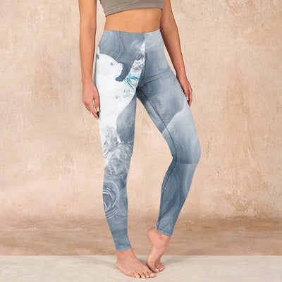 Buddha Stones Light Slate Gray White Cat Exercise Leggings Women's Yoga Pants