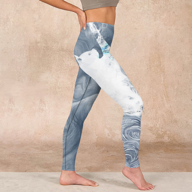 Buddha Stones Light Slate Gray White Cat Exercise Leggings Women's Yoga Pants