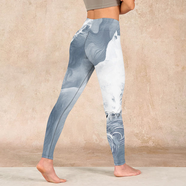 Buddha Stones Light Slate Gray White Cat Exercise Leggings Women's Yoga Pants - image 5