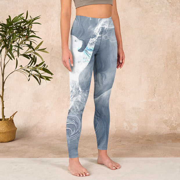 Buddha Stones Light Slate Gray White Cat Exercise Leggings Women's Yoga Pants