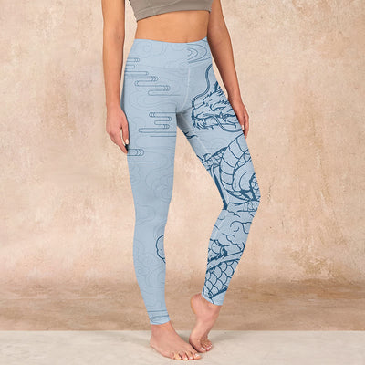 Buddha Stones Blue Soaring Dragon Swirling Clouds Print Gym Leggings Women's Yoga Pants Leggings BS LightSkyBlue US18，UK/AU22，EU50 (4XL)