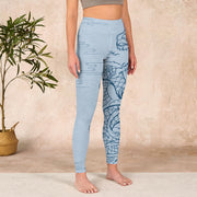 Buddha Stones Blue Soaring Dragon Swirling Clouds Print Gym Leggings Women's Yoga Pants