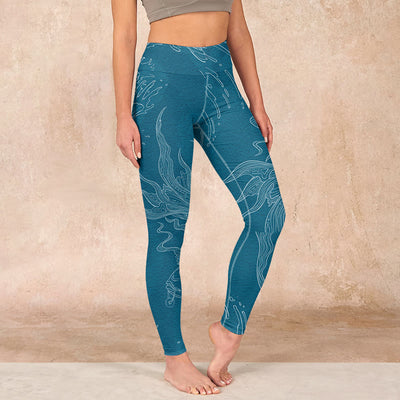 Buddha Stones Blue Koi Fish Flowing Waves Print Gym Leggings Women's Yoga Pants - CadetBlue - US18，UK/AU22，EU50 (4XL) - image 1
