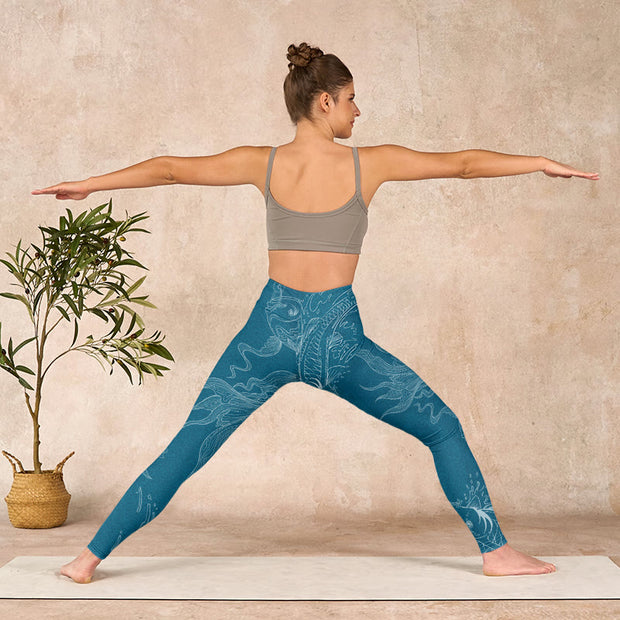 Buddha Stones Blue Koi Fish Flowing Waves Print Gym Leggings Women's Yoga Pants - image 11